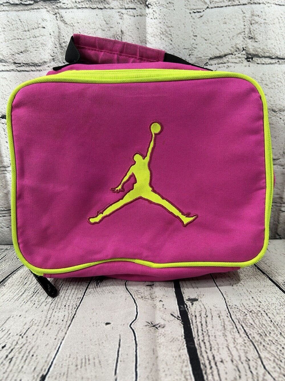 Nike Air Jordan Hot Pink & Neon Yellow Insulated Lunch Bag with Handle Zip
